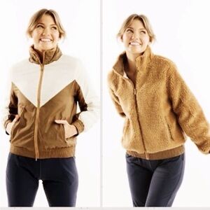 🤎 ZYIA Active Sierra Reversible Fleece Bomber Jacket (Camel / Cream) – Size L